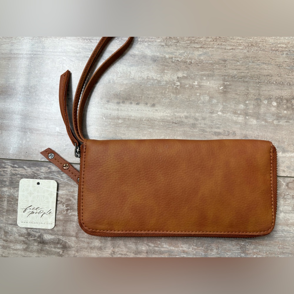 Free People Tan Leather Wristlet Wallet